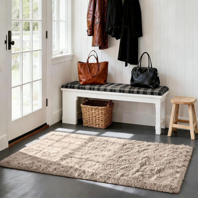 Alt view image 6 of 7 - Beige 2x4 Fluffy Shag Rug for Bedroom Bedside
