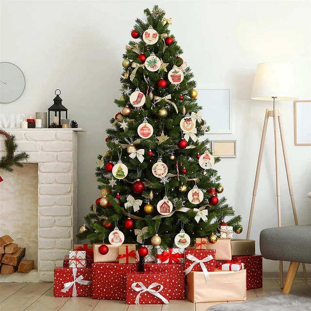 Alt view image 2 of 7 - 20 Pcs Unfinished Natural Wood Slices with Holes - Round Wooden Circles for Painting, Christmas Ornaments, DIY Hanging Decorations, Size 3.13in x 2.55in