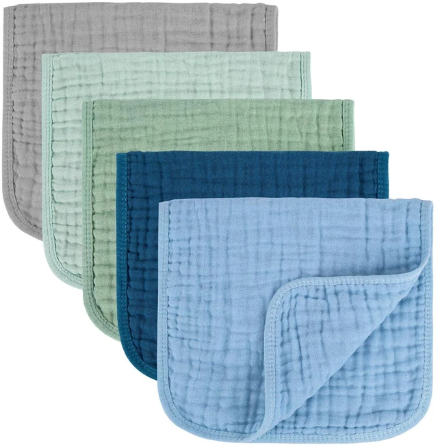 Main image of MIGIOL 100% Cotton Muslin Baby Burp Cloths 10x20 Inches Blue & Green 5-Pack