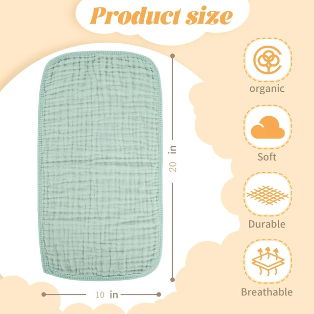 Alt view image 4 of 6 - MIGIOL 100% Cotton Muslin Baby Burp Cloths 10x20 Inches Blue & Green 5-Pack