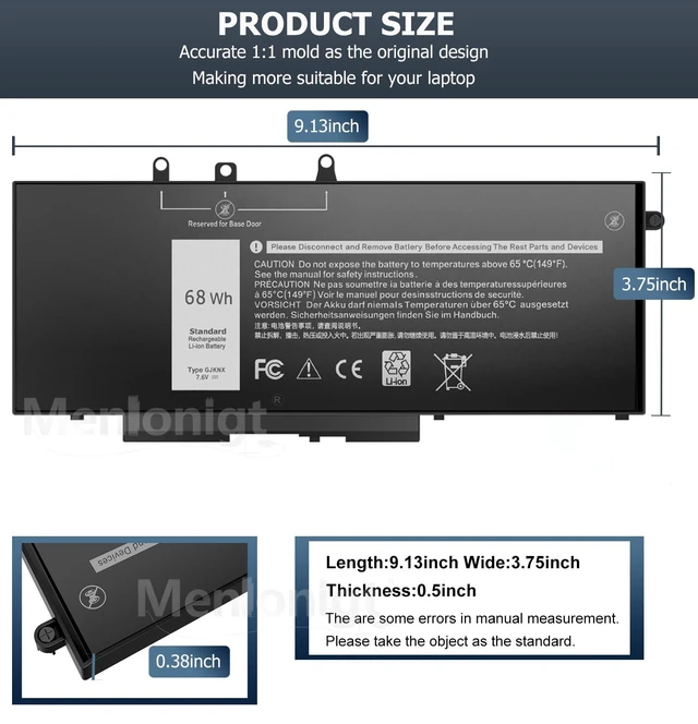 Alt view image 6 of 6 - 68Wh GJKNX Laptop Battery for Dell Latitude 5490/5480/5580/5590/5280/5288/5488/5591/5491/5495 E5480/E5580/E5490/E5590 Precision 15 3520/3530 GD1JP DY9NT 5YHR4 451-BBZG 7.