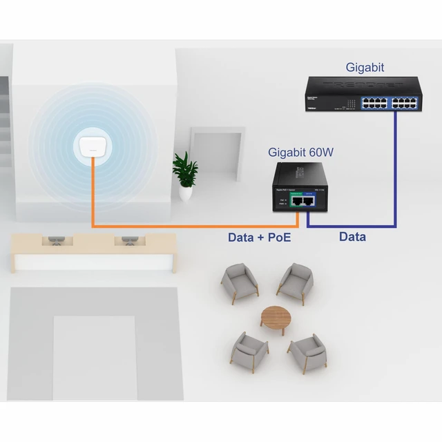 Alt view image 4 of 7 - TRENDnet TPE-117GI Gigabit PoE++ Injector