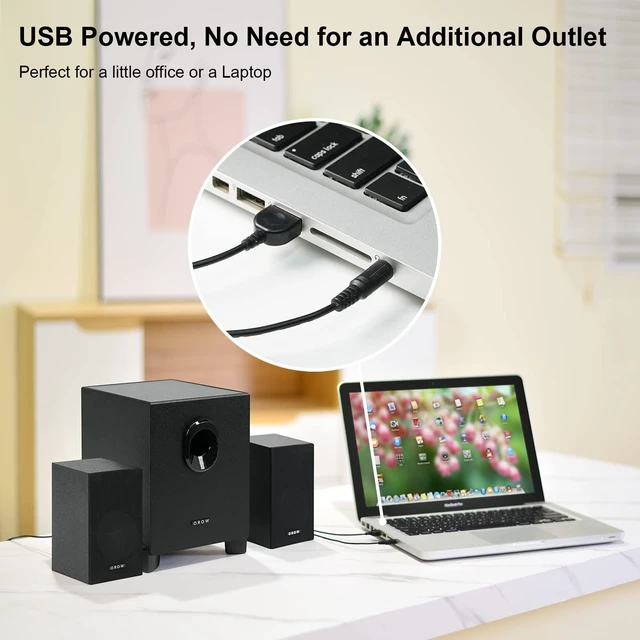 Alt view image 4 of 6 - OROW S211 USB-Powered 2.1 Multimedia Speakers System with Subwoofer, 16W Computer Speakers, Strong Bass, 3.5mm Audio Inputs, for PC/PS4/TV (Wooden)