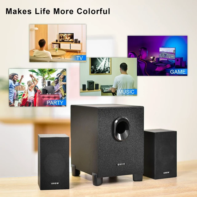 Alt view image 6 of 6 - OROW S211 USB-Powered 2.1 Multimedia Speakers System with Subwoofer, 16W Computer Speakers, Strong Bass, 3.5mm Audio Inputs, for PC/PS4/TV (Wooden)