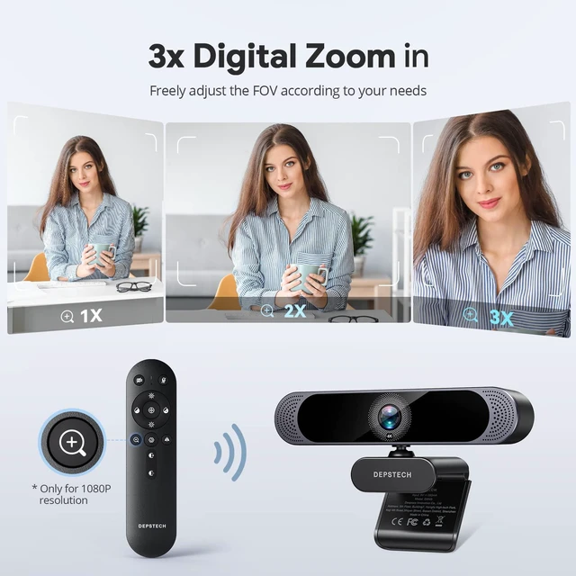 Alt view image 4 of 6 - DEPSTECH 4K Webcam Ultra HD 1/2.55'' Sony Sensor 3X Digital Zoom Autofocus