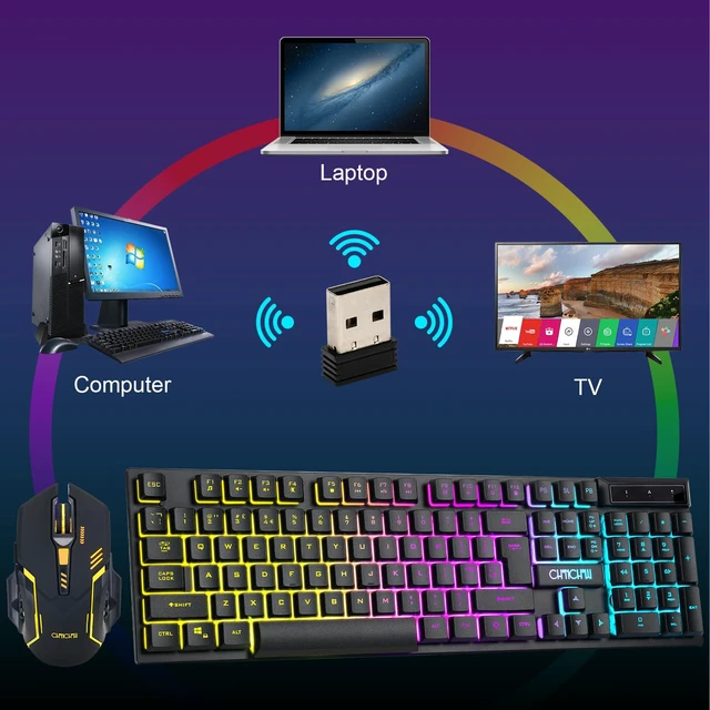 Alt view image 4 of 6 - Wireless Gaming Keyboard and Mouse RGB Backlit Rechargeable Gamer