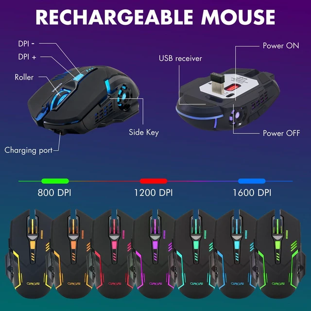 Alt view image 6 of 6 - Wireless Gaming Keyboard and Mouse RGB Backlit Rechargeable Gamer