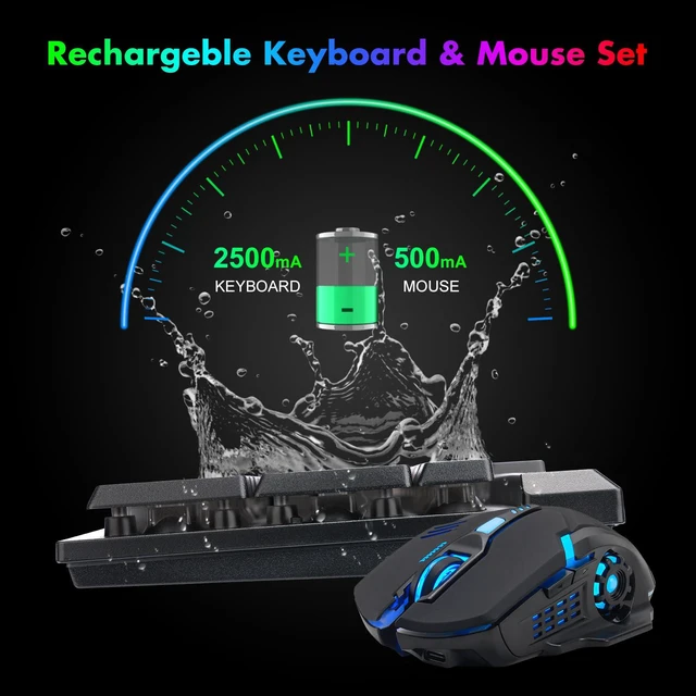 Alt view image 3 of 6 - Wireless Gaming Keyboard and Mouse RGB Backlit Rechargeable Gamer