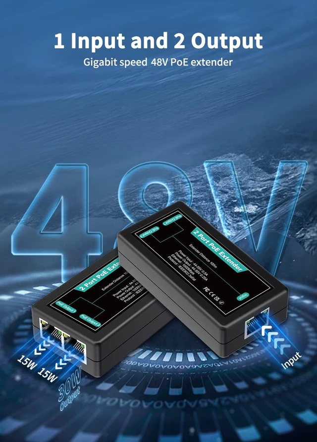 Alt view image 6 of 7 - NICGIGA 1-in-2-out Gigabit PoE Extender, 2-Port PoE Repeater 100m (328ft), IEEE 802.3af/at Power over Ethernet Splitter for 2 PoE Devices