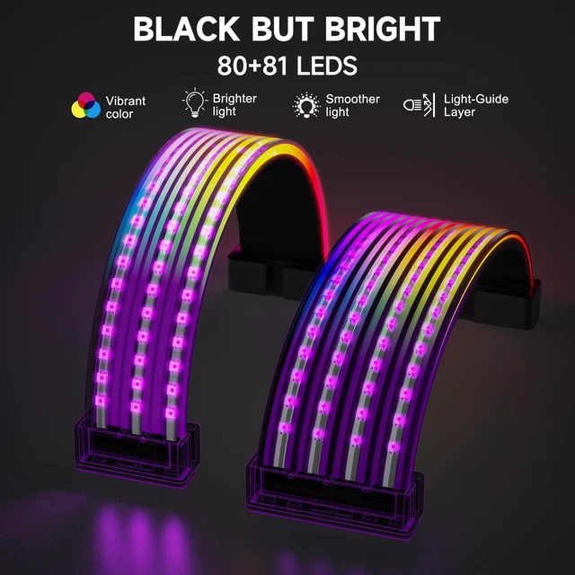 Alt view image 3 of 6 - Sirlyr Black ARGB Sleeves for GPU/ATX Cables, 8Pin/12VHPWR & 24Pin