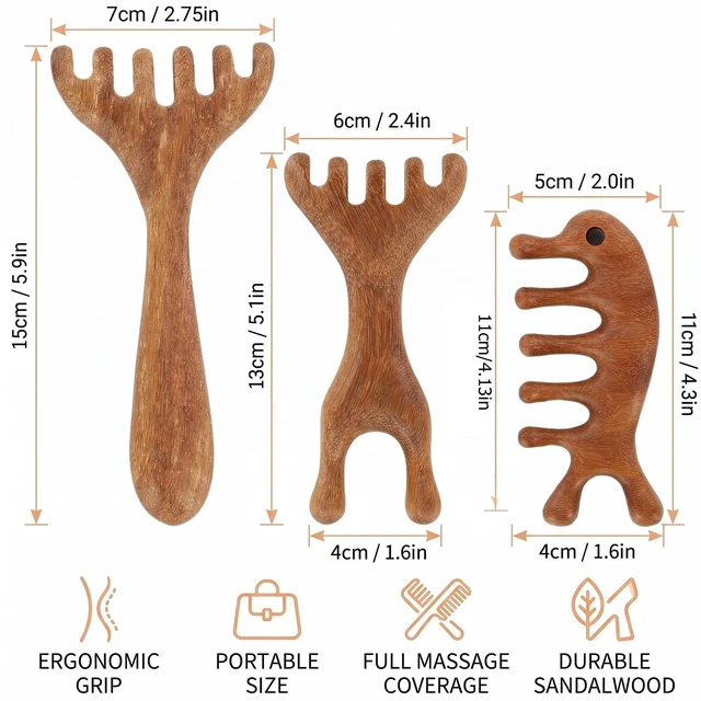 Alt view image 6 of 6 - 3 Pack Wooden Scalp Massager for Scalp, Eyes, Face, Neck, Shoulders, and Foot Massage, Hair Growth Scalp Massager, Ideal Gift for Father's Day and Mother's Day