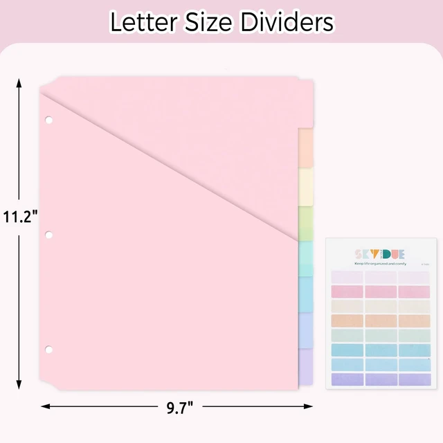 Alt view image 2 of 7 - SKYDUE 8-Tab Durable Plastic Binder Dividers with Pockets, Pastel, Single Pocket File Organizers with Matching Label Stickers