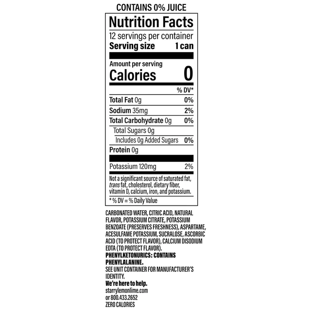 Alt view image 5 of 6 - Starry Zero Sugar Lemon Lime Soda, 12 fl oz Cans (Pack of 12)