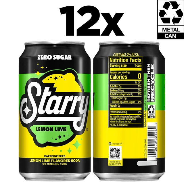 Alt view image 4 of 6 - Starry Zero Sugar Lemon Lime Soda, 12 fl oz Cans (Pack of 12)