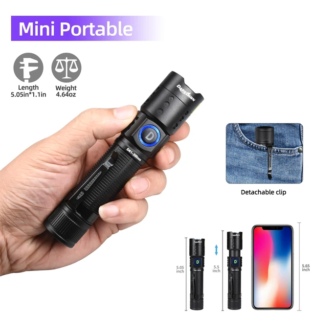 Alt view image 5 of 6 - DARKDAWN UV Flashlight 395nm Mini USB Rechargeable Blacklight Portable Detector for Pet Urine Stains, Scorpions, Resin Curing