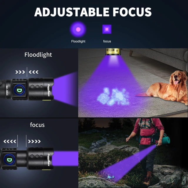 Alt view image 3 of 6 - DARKDAWN UV Flashlight 395nm Mini USB Rechargeable Blacklight Portable Detector for Pet Urine Stains, Scorpions, Resin Curing