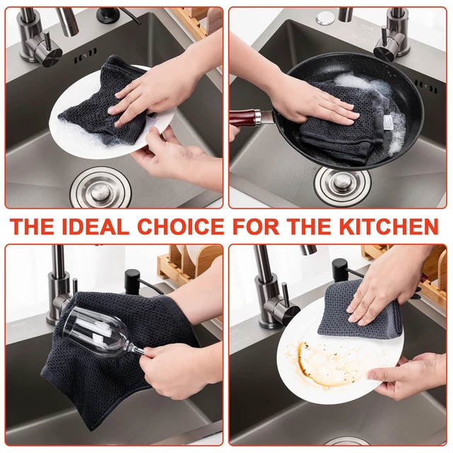Alt view image 2 of 7 - 100% Cotton Kitchen Dish Cloths 6-Pack, 12x12in, Dark Grey