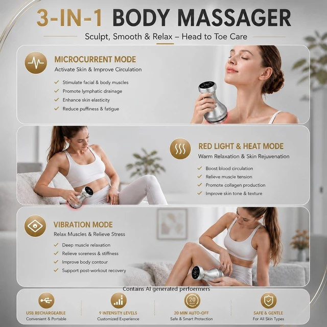 Alt view image 5 of 7 - 4-in-1 Lymphatic Drainage Massager, Anti-Cellulite Massage Tool with Heating, Vibration, Light Therapy, Full Body Pain Relief and Skin Tightening