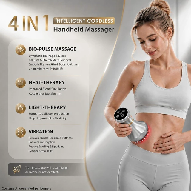 Alt view image 2 of 7 - 4-in-1 Lymphatic Drainage Massager, Anti-Cellulite Massage Tool with Heating, Vibration, Light Therapy, Full Body Pain Relief and Skin Tightening