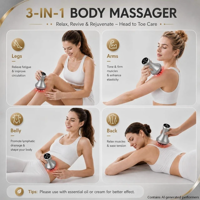Alt view image 7 of 7 - 4-in-1 Lymphatic Drainage Massager, Anti-Cellulite Massage Tool with Heating, Vibration, Light Therapy, Full Body Pain Relief and Skin Tightening