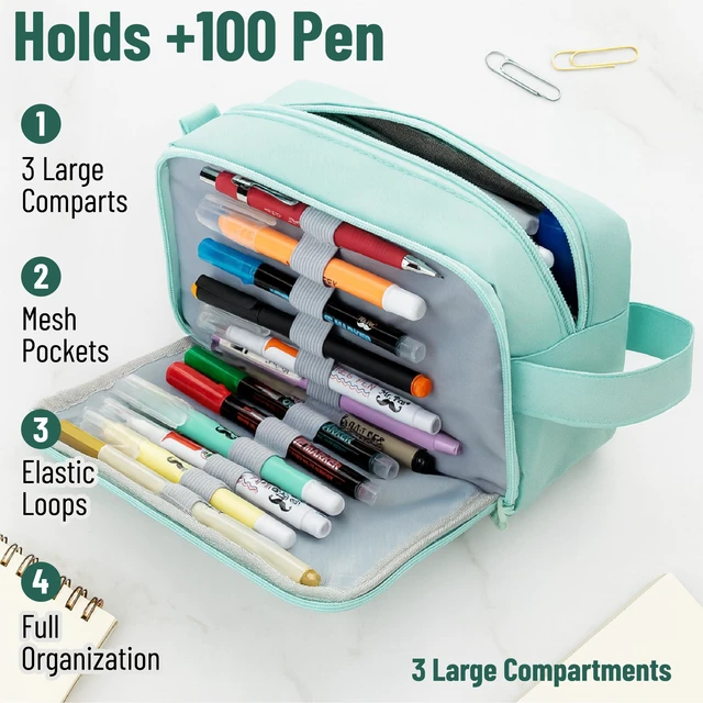 Alt view image 5 of 6 - Mr. Pen High Capacity Large Pencil Case with 3 Compartments and 2 Pockets, Smooth Zipper, Cute Organizer for Teens