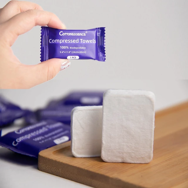 Alt view image 2 of 6 - Cottonessence Premium Compressed Towels, 9.4" x 11.8", 30 Count (Pack of 1), Individually Wrapped Cotton Wipes Tablets for Travel, Camping, Hiking, Outdoor, Beauty Salon