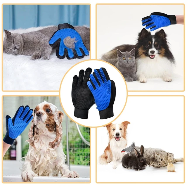 Alt view image 6 of 6 - Cat Grooming Glove Brush, 1 Pair Reusable Pet Hair Remover for Carpet, Furniture, Couch, Clothes, Eco-Friendly High Efficiency (Blue)