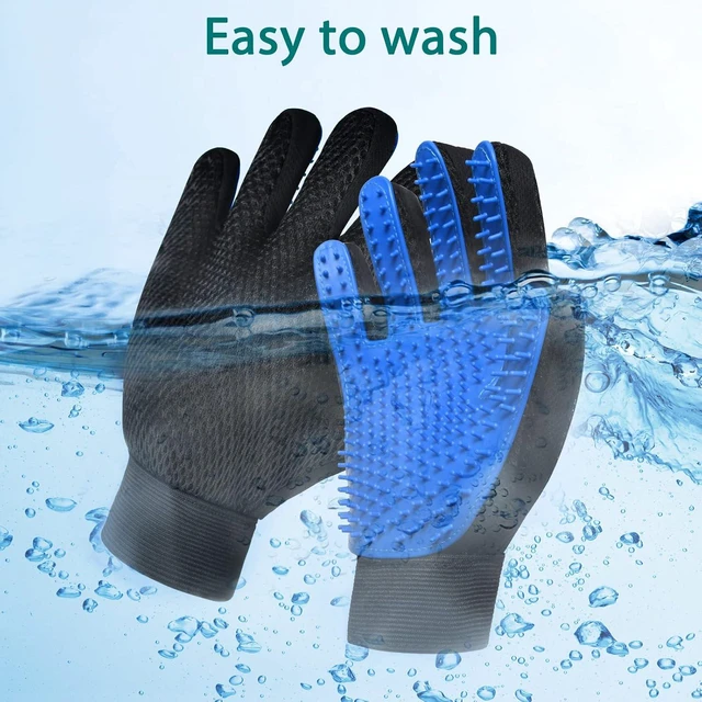 Alt view image 5 of 6 - Cat Grooming Glove Brush, 1 Pair Reusable Pet Hair Remover for Carpet, Furniture, Couch, Clothes, Eco-Friendly High Efficiency (Blue)
