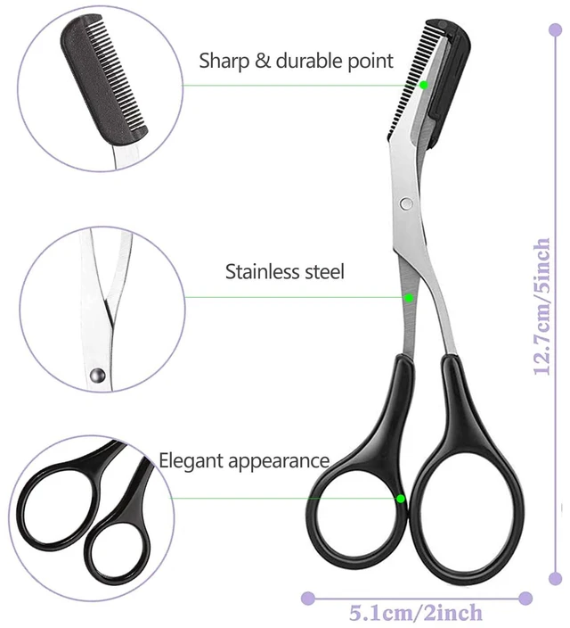 Alt view image 3 of 7 - KAJUDA 3PCS Black Eyebrow Scissors with Comb, Facial Hair Grooming Scissors for Men and Women - Eyebrow Trimmer for Nose Hair, Mustache, Beard, Eyelash