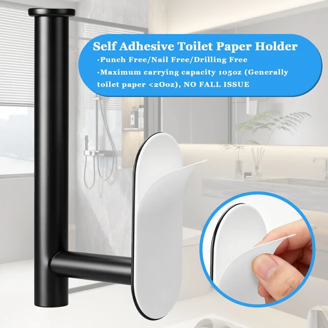 Alt view image 4 of 7 - Black Stainless Steel Toilet Paper Holder, Self-Adhesive No Drilling