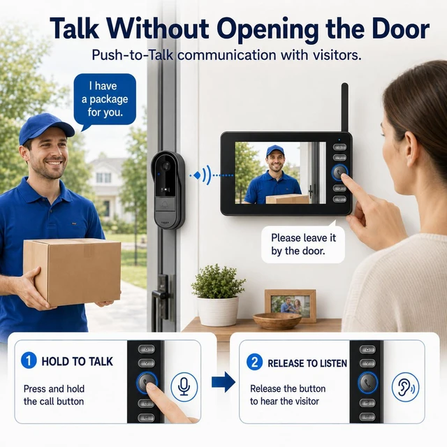 Alt view image 2 of 6 - TKMARS Wireless Doorbell Camera 1080P with Monitor, No Subscription, No App/WiFi Needed, 2-Way Talk, Waterproof, Recording & Night Vision
