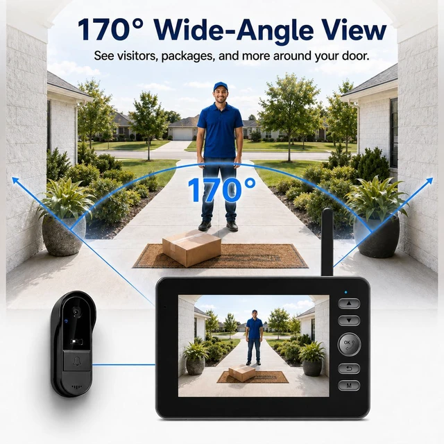 Alt view image 3 of 6 - TKMARS Wireless Doorbell Camera 1080P with Monitor, No Subscription, No App/WiFi Needed, 2-Way Talk, Waterproof, Recording & Night Vision