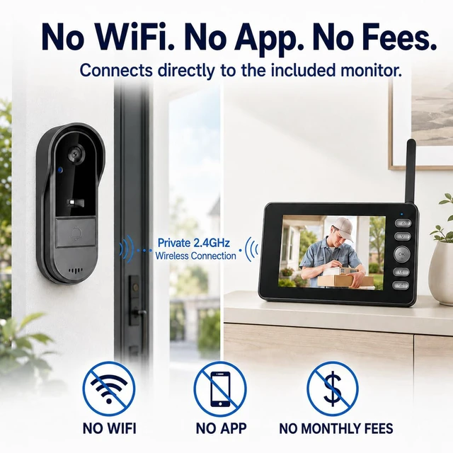 Alt view image 4 of 6 - TKMARS Wireless Doorbell Camera 1080P with Monitor, No Subscription, No App/WiFi Needed, 2-Way Talk, Waterproof, Recording & Night Vision