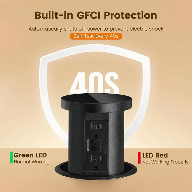 Alt view image 4 of 6 - SURAIELEC 4.3" GFCI Pop Up Countertop Outlet with 2 USB Ports, ETL Listed