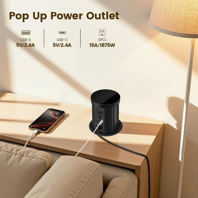 Alt view image 2 of 6 - SURAIELEC 4.3" GFCI Pop Up Countertop Outlet with 2 USB Ports, ETL Listed