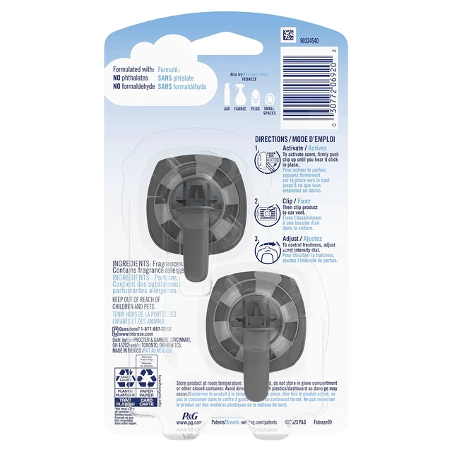 Alt view image 6 of 7 - Febreze AUTO Air Freshener Automotive Vent Clip, Odor-Fighting, Long Lasting, New Car Scent, 2 Count
