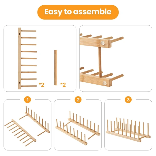 Alt view image 3 of 6 - Bamboo Wooden Dish Rack and Pot Lid Plate Organizer Holder for Cabinet