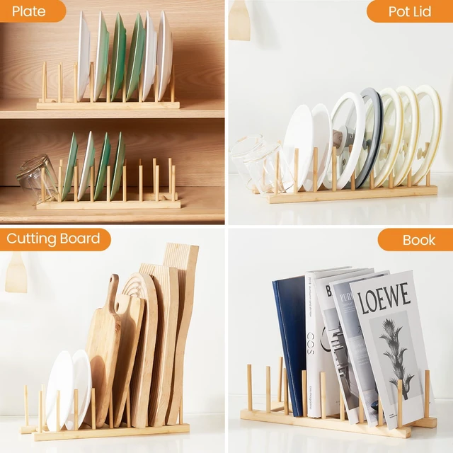 Alt view image 5 of 6 - Bamboo Wooden Dish Rack and Pot Lid Plate Organizer Holder for Cabinet