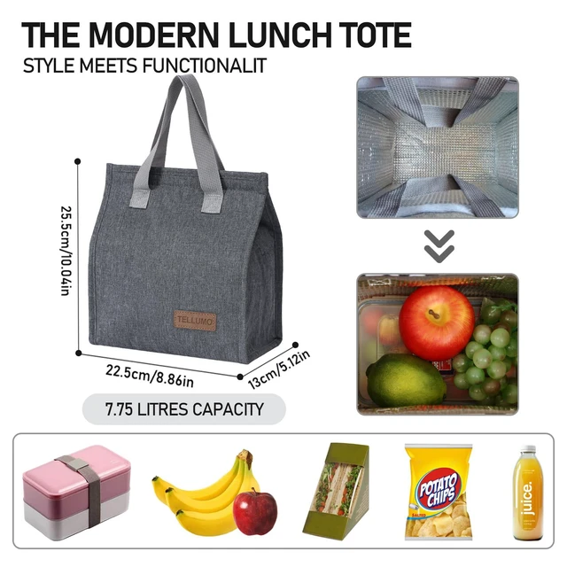Alt view image 3 of 6 - TELLUMO Large Insulated Lunch Bag, Leakproof, Portable, Thermal, Reusable, for Men, Women, Adults, Grey
