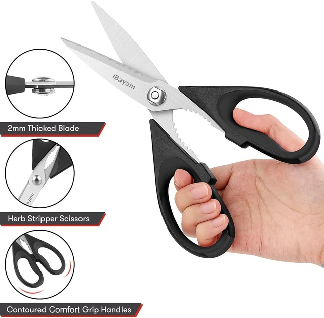 Alt view image 3 of 6 - iBayam 2-Pack Heavy Duty All-Purpose Kitchen Scissors with Blade Covers
