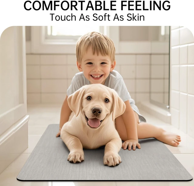 Alt view image 3 of 6 - Mecko Bath Mat 16"x24" Ultra Thin Bathroom Rug Fit Under Door Light Grey