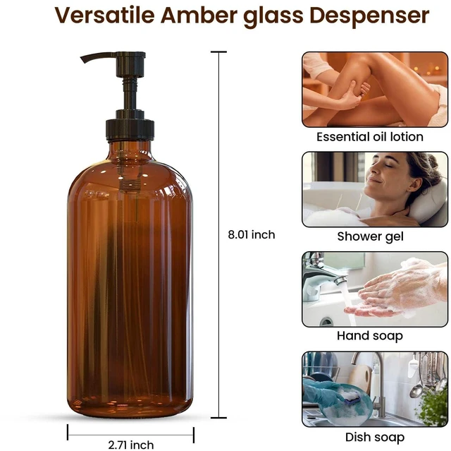 Alt view image 6 of 6 - Sunrise Premium Amber Glass Soap Dispenser with Pump, 2 Pack