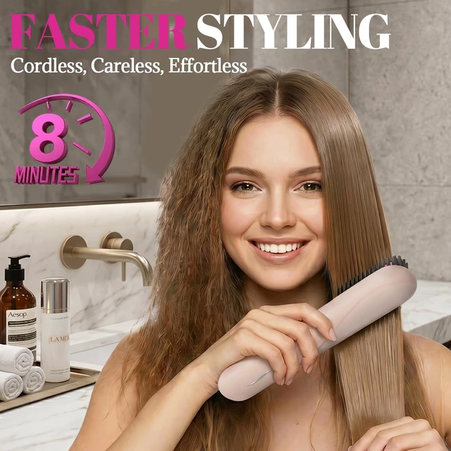 Alt view image 6 of 6 - GEVOODIX Go Brush Pro Cordless Straightening Comb for Short Hair, Mini Portable Travel Heated