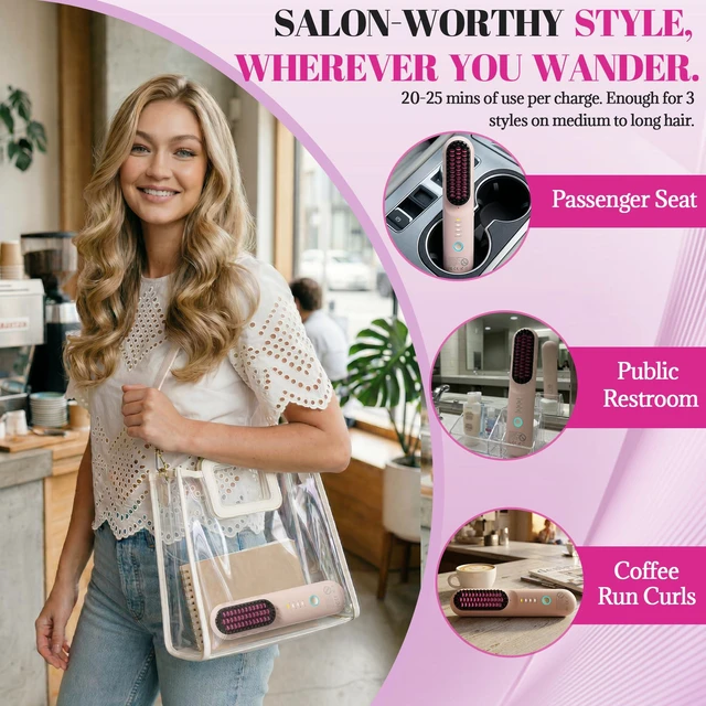 Alt view image 2 of 6 - GEVOODIX Go Brush Pro Cordless Straightening Comb for Short Hair, Mini Portable Travel Heated
