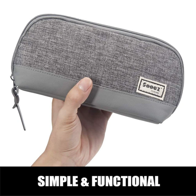 Alt view image 3 of 5 - Sooez Wide-Opening Pencil Case, Lightweight Spacious Triangular Design Pencil Organizer, Aesthetic Supply for Adults, Grey