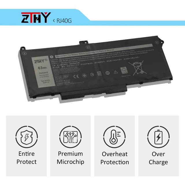 Alt view image 6 of 6 - ZTHY RJ40G 4-Cell 63Wh Replacement Laptop Battery for Dell Latitude 14 5420