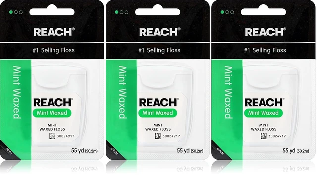 Main image of REACH Waxed Dental Floss 55yd (Pack of 3), Mint, Plaque Remover, Shred Resistant, PFAS Free, Deep Cleaning, Oral Care, for Adults & Kids