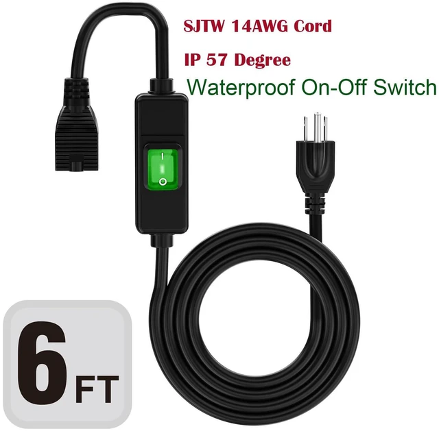 Alt view image 3 of 6 - 6FT 3 Prong Outdoor Waterproof Extension Cord On/Off Switch