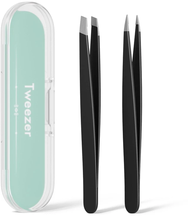 Main image of 2 Pack Stainless Steel Precision Tweezers, Slant & Point Tips, for Facial Hair, Eyebrows, Splinter & Ingrown Hair Removal, for Men & Women