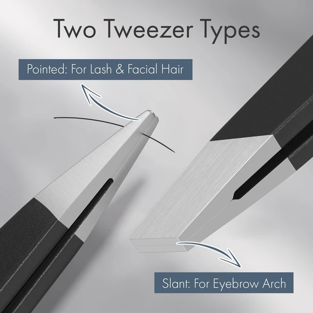 Alt view image 3 of 6 - 2 Pack Stainless Steel Precision Tweezers, Slant & Point Tips, for Facial Hair, Eyebrows, Splinter & Ingrown Hair Removal, for Men & Women